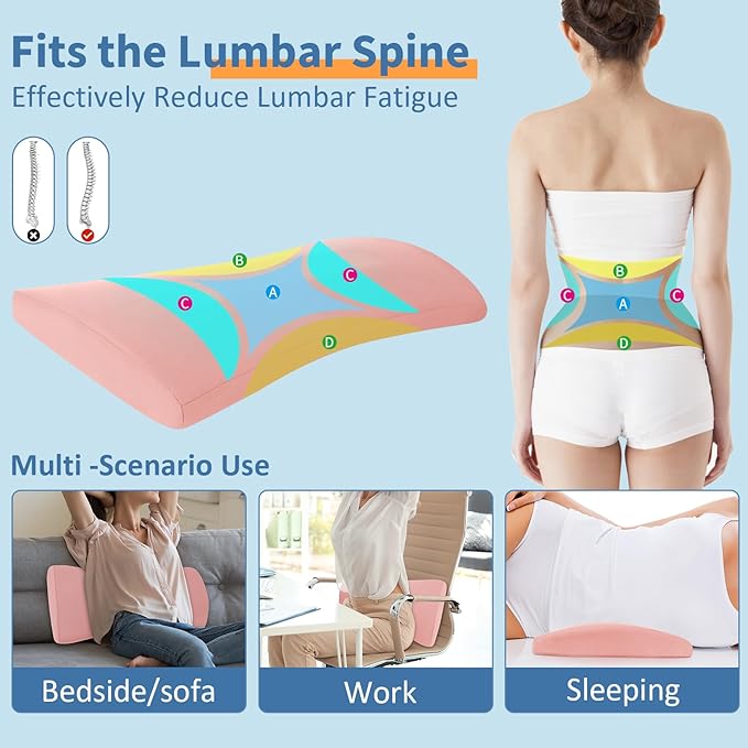 Lumbar Support Pillow for Bed Relief Back Pain: Lower Back Pillow for Sleeping - Memory Foam Waist Pillow - Back Wedge Bolster Pillow for Side, Back&Stomach Sleepers - Bed Rest Pillow for Car, Sofa