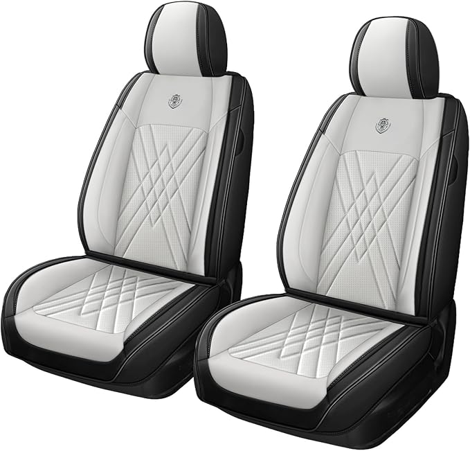 Car Seat Covers Compatible with Toyota Camry 2012-2026 Durable Waterproof Automotive Seat Covers Stretchable Fabric Material, Airbag Compatibility, Premium Nappa Leather(Black White, 2 Pcs Front)