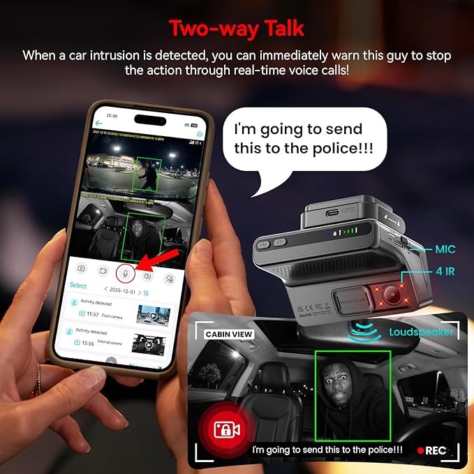 IIWEY 4G LTE Dash Cam with Live-Streaming, Anti-Theft Car Security Camera, Instant Alert via App, Cloud & SD Storage, 2K+1080P Front Inside, No Screen, IR Night Vision, 24/7 Parking Mode, GPS, OBD