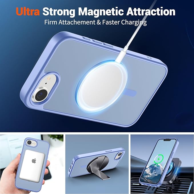 SUPFINE Magnetic for iPhone 17e Case/iPhone 16e Case with Screen Protector (Compatible with MagSafe)(Military Grade Drop Protection) Translucent Matte with Anti-Fingerprint Phone Case,Blue Purple