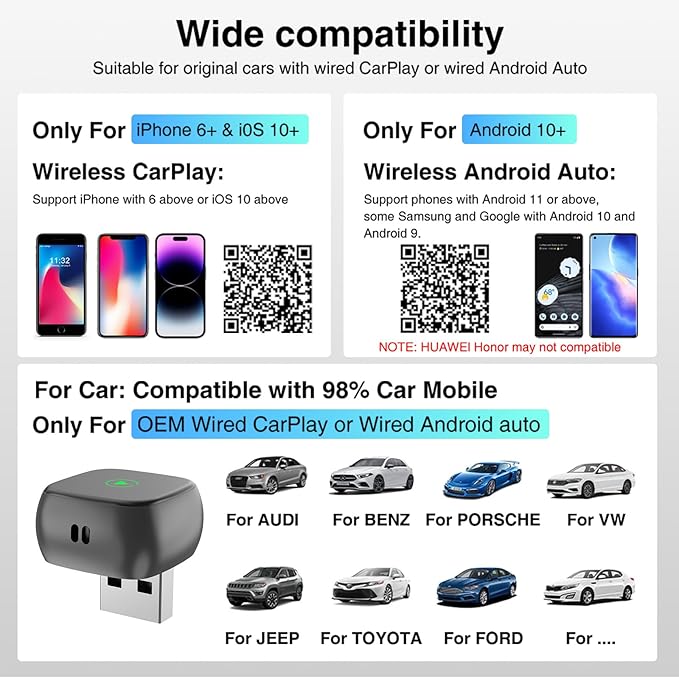 2026 Upgraded Wireless CarPlay Adapter & Android Auto, 2 in 1 Mini Dongle with Cooling Vents for Stable Connection, Converts Wired to Wireless, 5GHz WiFi No Delay, Plug & Play for Factory Wired Cars
