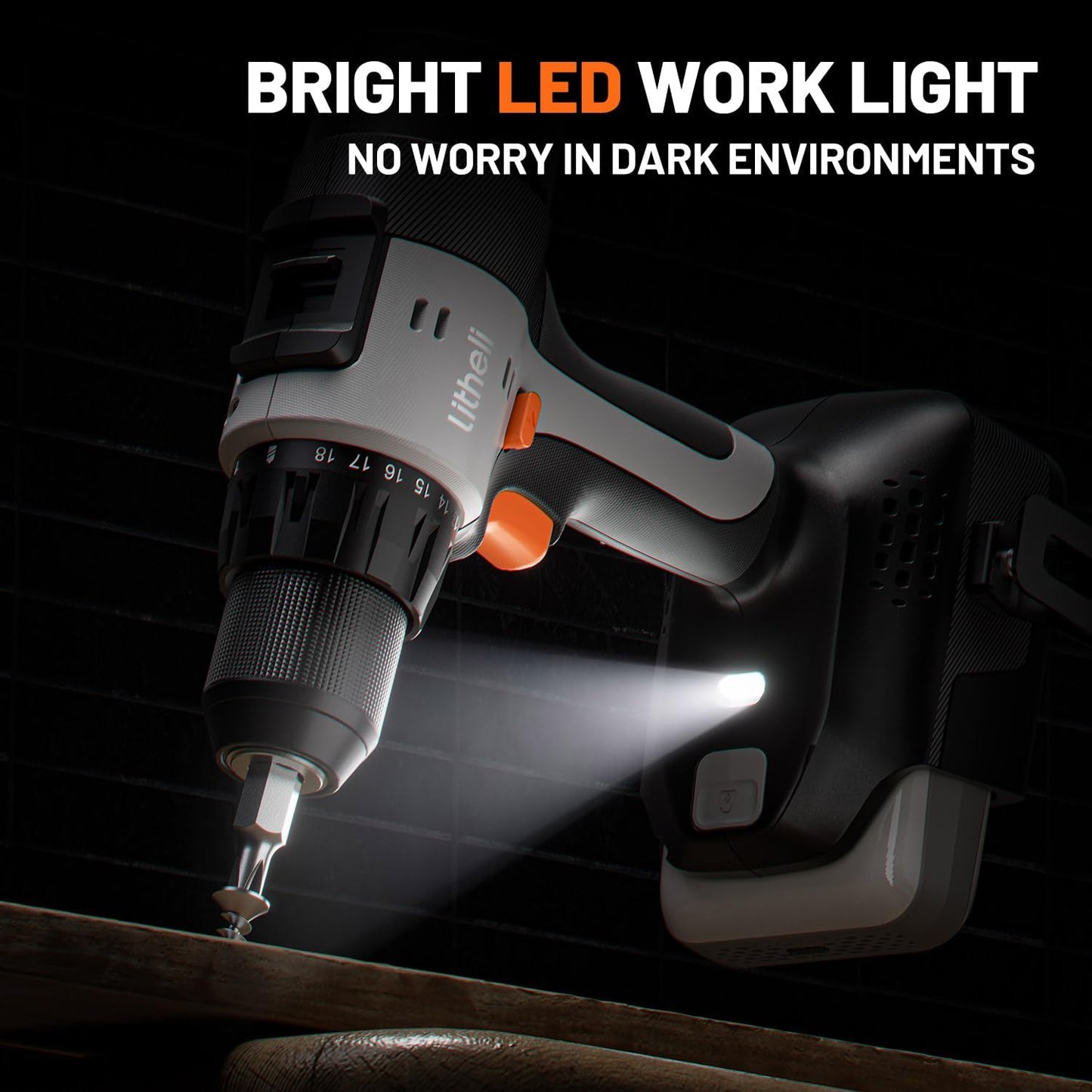 Litheli 20V Cordless Drill Driver, Electric Power Drill with 2 Variable Speed Settings, 1/2 Inch Keyless Chuck, 21+1 Clutch Settings with Maximum Torque of 443 In-lbs (Charger not Included)