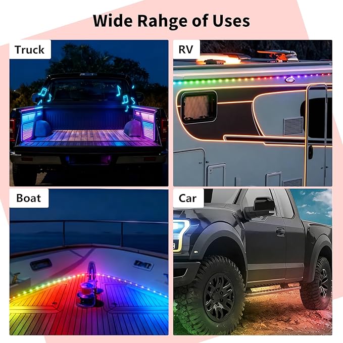 Truck Bed Lights 2Pcs - Multicolor 16 Million Colors,APP & Built-in Control,IP67 Waterproof,Music Sync,12V DC,60-Inch