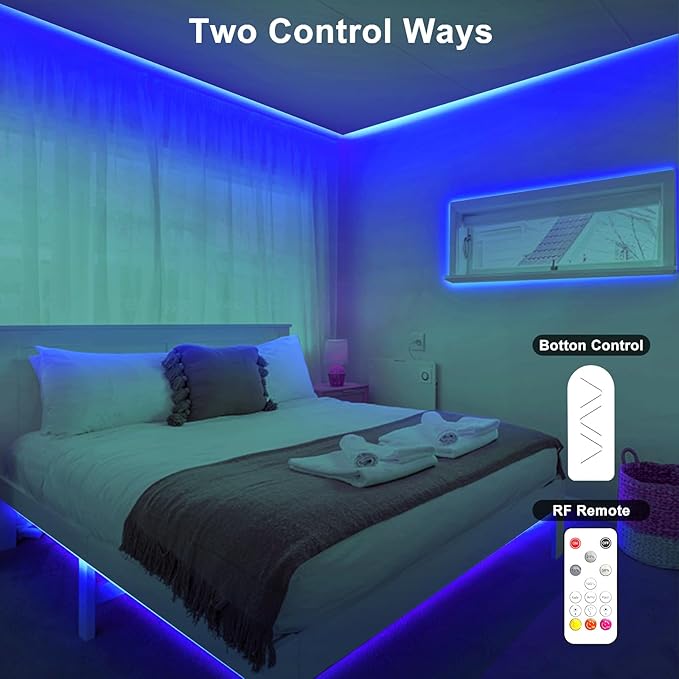 Tatazone 32.8ft Blue COB Led Strip Lights with RF Remote, Dimmable Bright Adhesive Indoor Led COB Light Strip for Cabinet, Paintings, Room, Bed