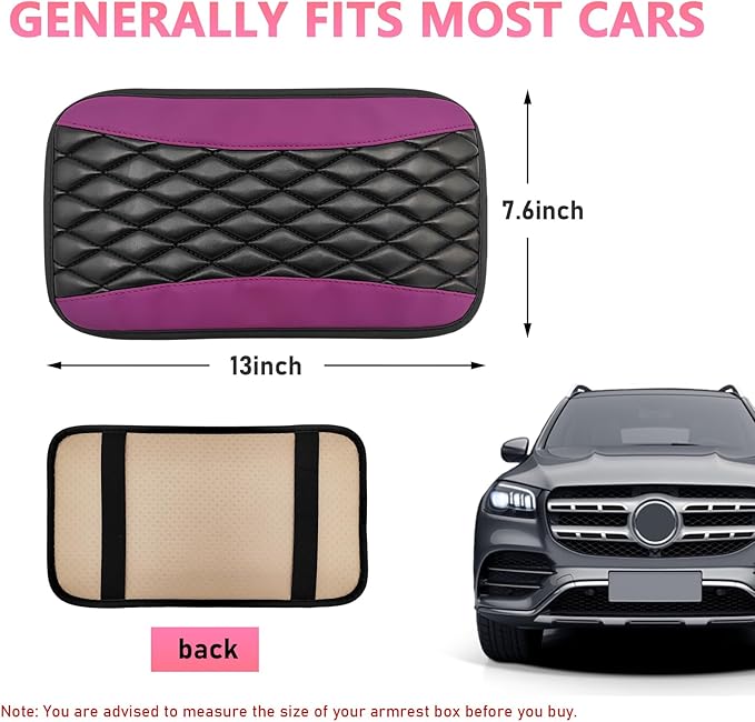 Car Center Console Cushion Pad, PU Leather Waterproof Auto Armrest Box Cover Protector, Comfortable Armrest Seat Box Cover Mat, Universal Car Accessories for SUV Truck (Purple)