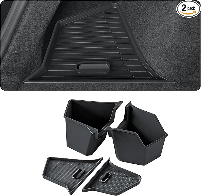 Custom Fit Trunk Storage Bins for Tesla Model Y Juniper 2025-2026 - Rear Cargo Organizer with Lids - TPE Waterproof & Odorless Car Interior Accessories