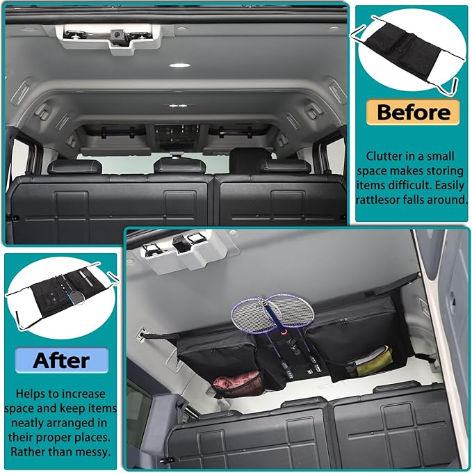 Car Rear roof Storage net Organizer Compatible with Compatible with Ineos Grenadier 2020-2025 Hanging Storage Bag，Overlanding Gear Must Haves Cargo Net, Long Road Trip Camping Interior Accessories
