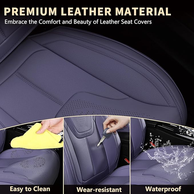 FLORICH Car Seat Cover Full Set, Automotive Seat Covers, Luxury Waterproof Leather Car Seat Protectors, Car Seat Cushions Universal Fit for Most Sedans SUVs Trucks - Purple