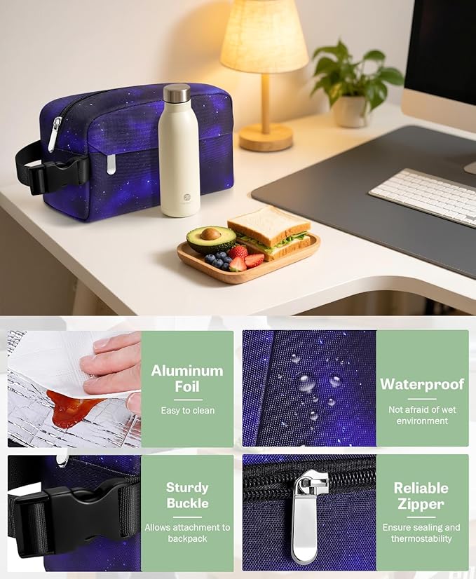 Small Insulated Snack Bag Lunch Bag for Kids Lunch Box for Women/Men, Collapsible [3L/5-Can] Reusable Lunch Bag Cooler Bag for Bottle with Handle Buckle for Work School Travel (Starry Sky)