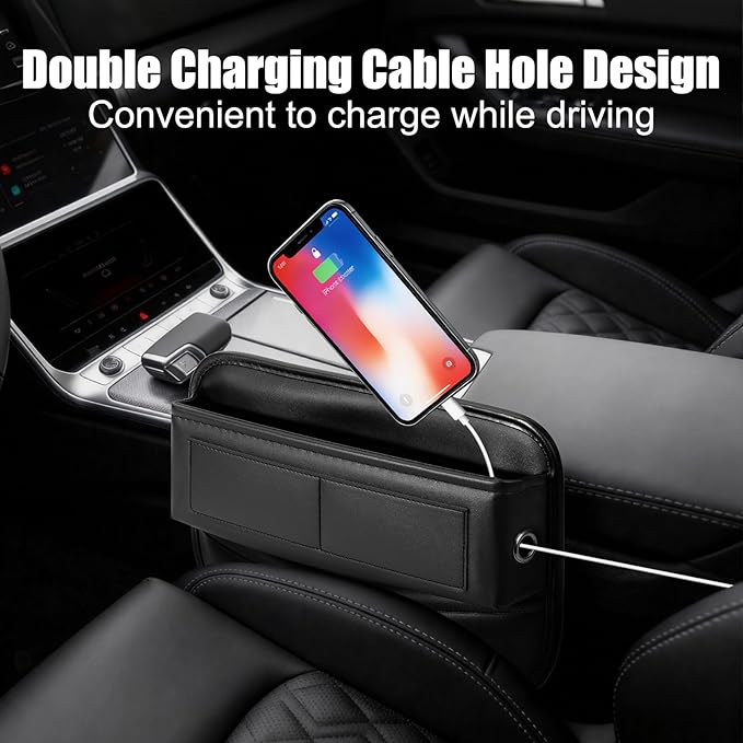 Car Seat Gap Filler Organizer, Universal Premium Leather Car Gap Filler with Card Slots for Front Seat Between Car Seat and Console Hold Phone, Sunglasses, Keys, fit for Car Suv Truck - 1 Pack, Black