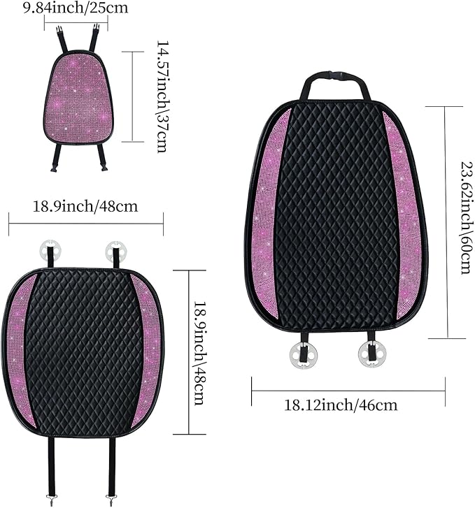 Luxury PU Leather Car Seat Cover Protector Bling Rhinestones Diamond Front Auto Seat Protector Pad for Girls Women or Ladies Auto Sparkling Crystal Universal Interior Accessories Pink 2Seats