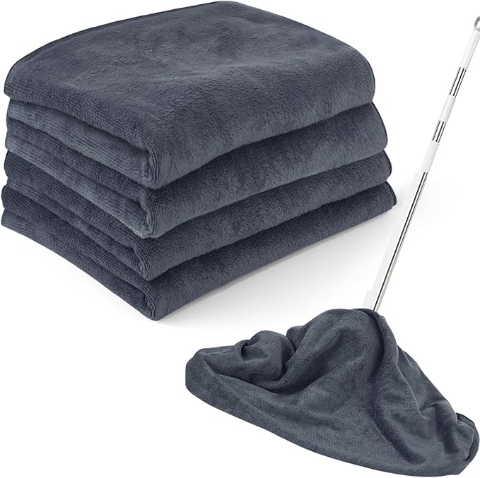 4 Pack Extra Large Microfiber Cleaning Cloths 20"x30", Lint-Free Reusable Towels for Home, Glass, Windows, Office, Kitchen, Bathroom – Gray