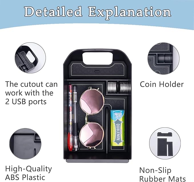 JDMCAR Center Console Tray Organizer Compatible with Toyota RAV4 Accessories 2019-2024 2025 and 2021-2025 RAV-4 Prime, Armrest Insert Container ABS Material Secondary Storage Box-Gray