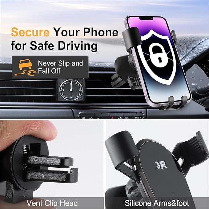 LivTee Car Phone Holders for Your Car with Clamp Head, Air Vent Cell Phone Stand Car Mount, Phone Holder Fits for iPhone Android and All Smartphone, Car Accessories for Women and Man