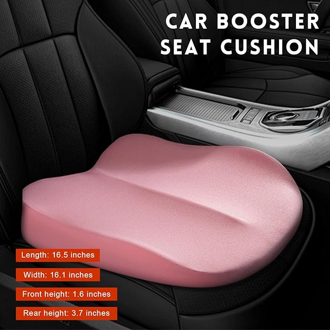 Car Seat Cushion, Ergonomic Memory Foam Auto Seat Boost Mat for Short People Driving, Non-Slip Driver Seats Height Cushion Office Chair Pillow for Tailbone Back Pain Relief (Pink)