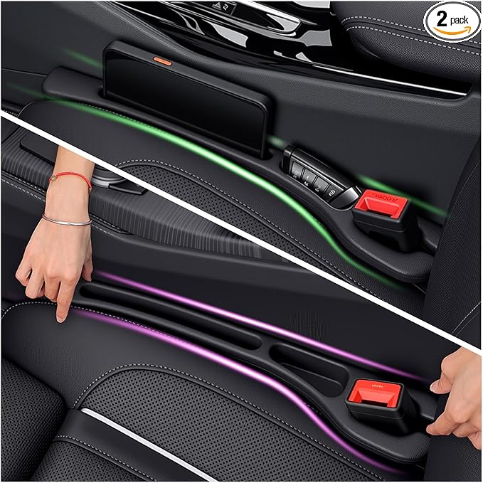 2PCS Car Seat Gap Filler Organizer,Soft Car Gap Filler Organizer for Filling Gaps with Storage Slots,Versatile Cars Seat Gaps Fillers Strip Cars Interior Accessories