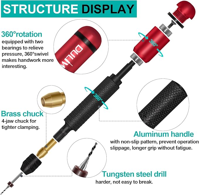 Dual-Bearing Pin Vise Hand Drill Set, 26 Pcs (0.1mm-2.0mm) with Tweezers & Cleaning Brush - Professional Micro Drill Bit Set for Jewelry, Resin, Clay, PCB, Mini Models, Plastic, Crafts(Red)
