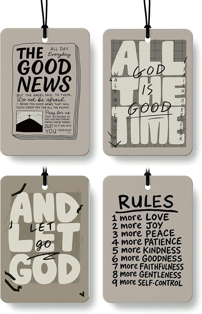 Retro Christian Cologne Car Air Freshener 4 Pcs, Neutral Bible Verses Hanging Air Freshener for Cars Bathroom Dorm Books Decor, Vintage Religious Accessories Gifts for Women Men