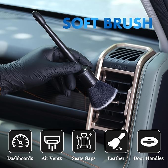 3PCS Car Detailing Brush Set - Interior or Exterior Car Cleaning Brush, [Durable Bristles] Ultra Soft Boars Hair Car Detailing Brushes, Auto Detail Brushes for Air Vent, Leather Seat, Wheels, Emblems