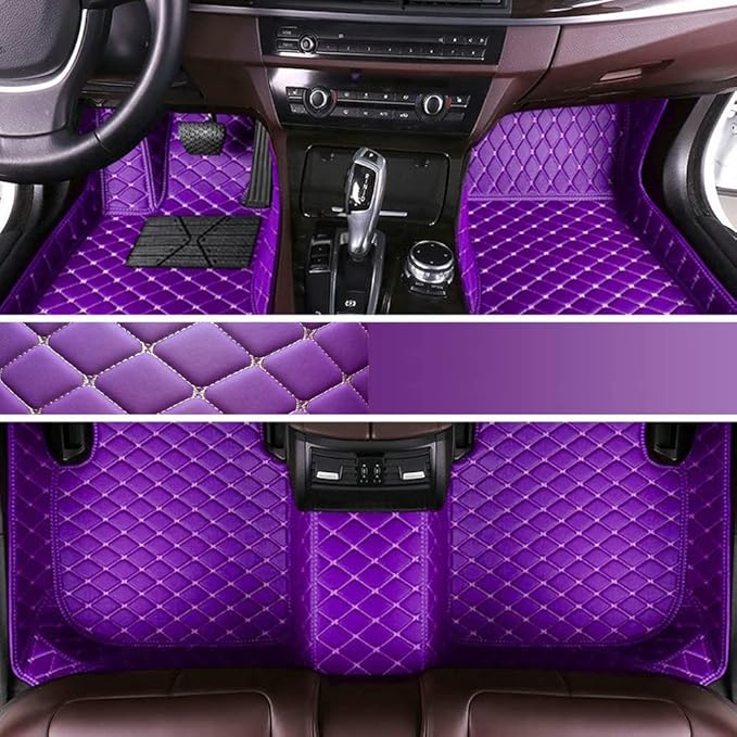 Custom Personalized Floor Mats for Cars - Luxury Full Coverage All Weather Mats, Anti-Slip Leather Mat Set, Fit for 99% of Cars, SUVs & Trucks (Purple, A-Diamond)