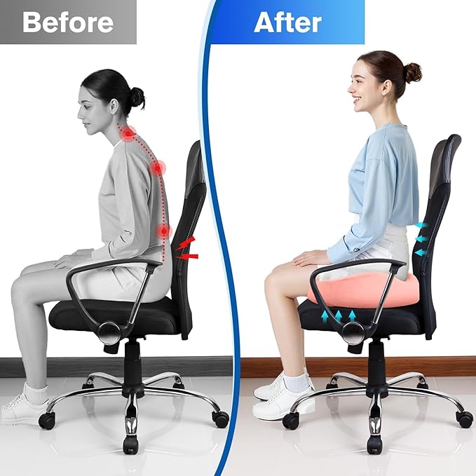 Seat Cushion, Chair Cushions, Office Chair Cushions, Anti-Slip Bottom & Removable Cover Tailbone Pain Relief Cushion, Memory Foam Seat Cushion, 5.28 in Thick (Pink)