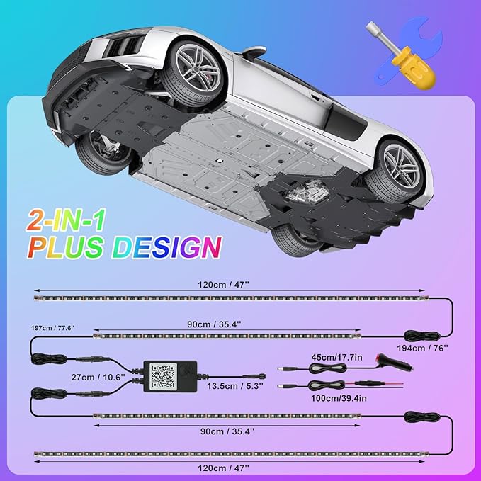 YUGUANG 4Pcs Underglow LED Lights for Cars, 16 Million Colors APP Control Car Underglow Kit Music Sync RGB Under Glow LED Car Strips Light Kit for Cars Trucks SUVs