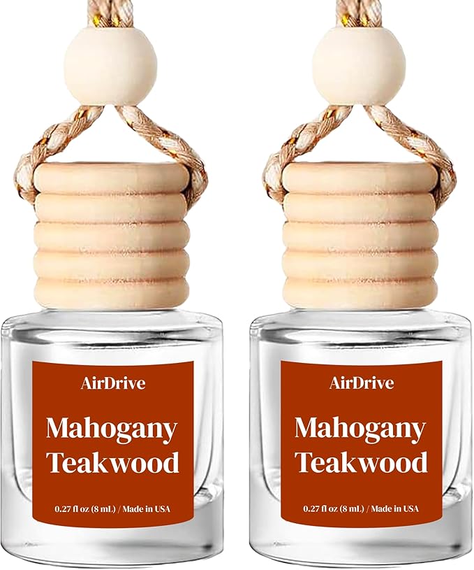 Car Air Freshener Mahogany Teakwood 2 Pack Hanging Air Freshener Diffuser, Cute Car Accessories, Air Freshner for Women & Men Gift, Non-Toxic Car Scent, Long Lasting Oil Diffuser, Made in USA