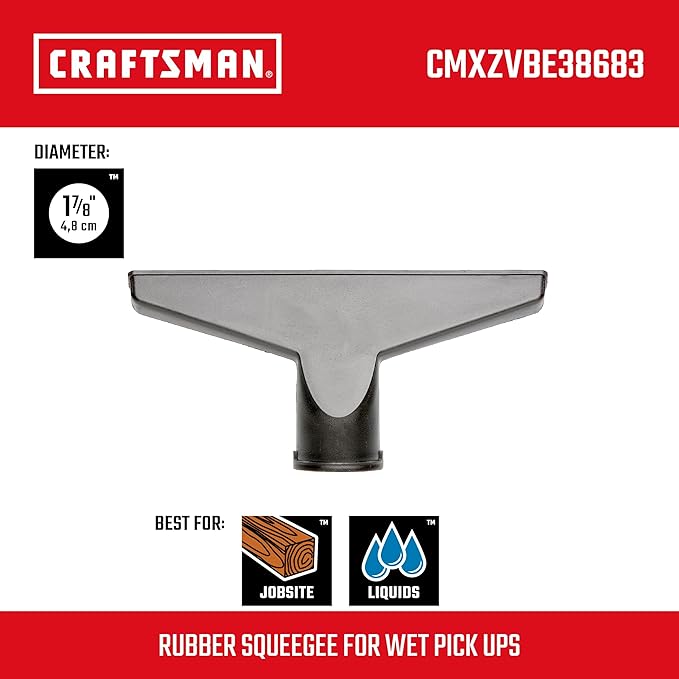 CRAFTSMAN CMXZVBE38683 1-7/8 in. Wet Nozzle Wet Dry Vac Attachment, Industrial-Grade Shop Vacuum Accessory for Cleaning Large Liquid Messes, Fits 1-7/8 in. Hose Diameter
