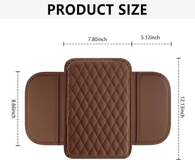 Upgraded Car Center Console Cover,Microfiber Leather Car Armrest Cover Cushion with 2 Storage Bags,Universal Armrest Storage Box Accessories for Most Vehicles (Brown)