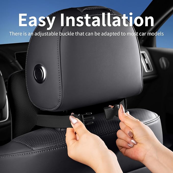 Quintor Genuine Leather Car Neck Pillow,Memory Foam Headrest Cushion, Ergonomic Cervical Support for Tesla Model 3/Y/X, Lexus, BMW- Breathable & All-Season Soft (2 PC)