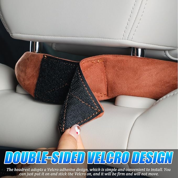 Car Headrest Neck Pillow, Suede Soft Comfortable Vehicle Seat Support Head Rest Pillow Cushion for Driving, Automotive Interior Accessories, Universal for SUV Sedan Truck (Brown)