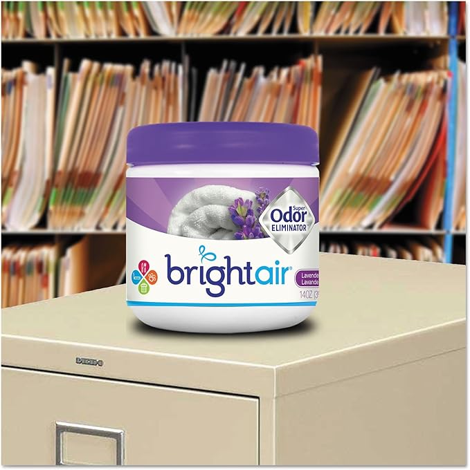Bright Air Solid Air Freshener and Odor Eliminator, Lavender and Fresh Linen Scent, 14 Ounces (900014) , Purple