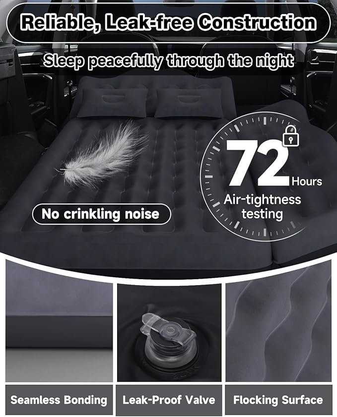 Umbrauto Car Air Mattress Backseat| Inflatable Truck Back Seat Camping Airbed for SUV Rear Seat, Blow Up Sleeping Travel Bed for Van Trunk with Pump & Pillows