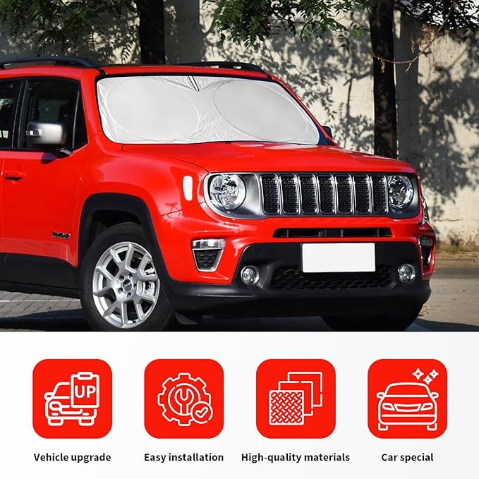 Sunshade for Jeep Compass 2017-2024 2025 Windshield Sun Shade, Custom fit Compass Front Windows Shade Cover Foldable Shield 240T Silver Sun Visor Blocks UV Rays Keep Car Cooler Accessories