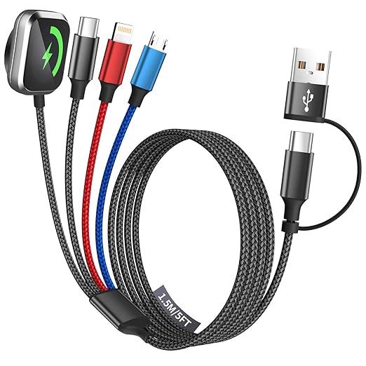 Cruise Essentials 4 in 2 Charging Cable for iPhone Watch Charger/iPhone 17/IP/Micro, Travel Multi Charging Cable Cord Compatible for iWatch Ultra/SE/10-1, iPhone16-6, Android, Car Accessories