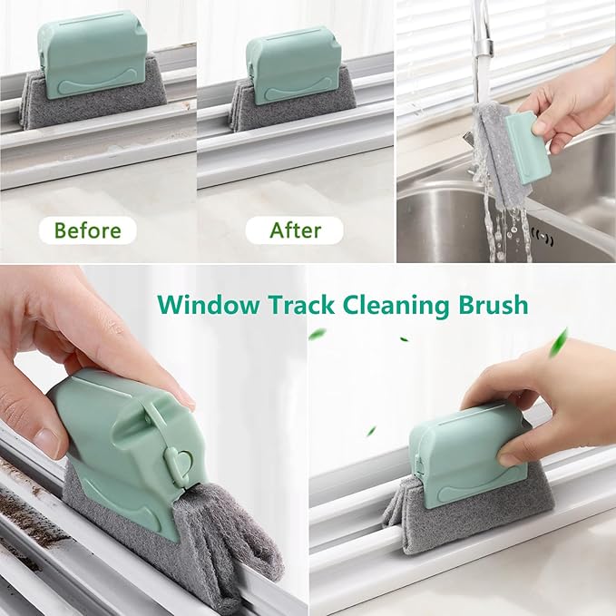 CRAFNEW 20Pcs Window Cleaning Kit, Household Cleaning Tools with Squeegee, Brushes, Microfiber Pads for Window Track, Sliding Door, Glass Door, Bathroom Mirror, Car Windshield