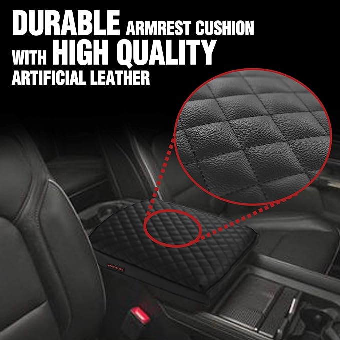 KMMOTORS Center Console Armrest Cover Compatible with RAM Classic 1500 2500 3500 (2019, 2020, 2021, 2022, 2023, 2024, 2025) – Black – Full Floor Console Only
