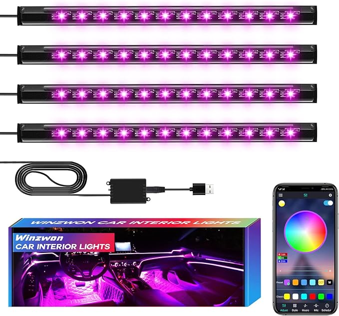 Winzwon Led Lights for Car Accessories Interior, Gifts for Mothers Day Him Her Men Women Teen Boys Girls, APP Control with USB Port Color Change Lights for Truck Decor