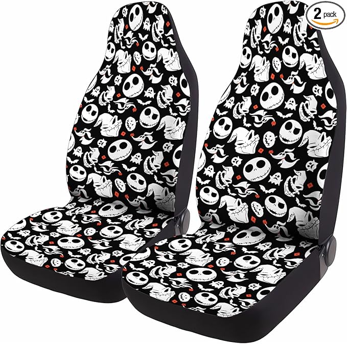 GENANY Skull Car Seat Covers Set of 2, Horror Breathable Front Seat Covers for Truck Sedan SUV, Spooky Car Accessories, Horror Gift for Women Men