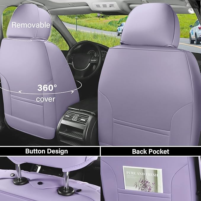 Coverado Seat Covers, Car Seat Covers Front Seats, Leather Seat Covers for Cars, Car Seat Protector Waterproof, Purple Car Seat Cushion, Front Carseat Cover Universal Fit for Most Cars