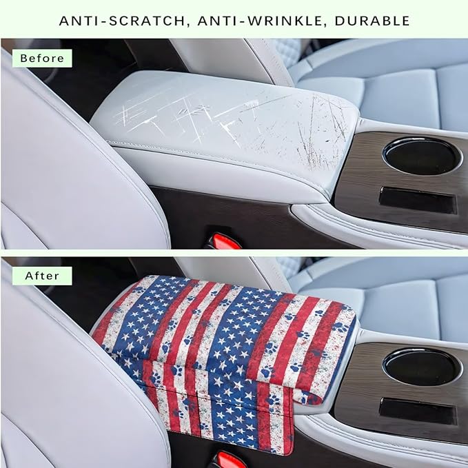 Car Center Console Cushion with Side Storage Bag, American Paw Easy Install Car Interior Accessories, Universal Armrest Cover Protector Arm Rest Pad for Car Seat Box