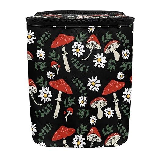 BIGCARJOB Mushroom Daisy Car Trash Bag for Back Seat,Mushroom Print Car Trash Can with Lid Portable Travel Car Trash Bag Holder Vehicle Trash Can for SUV Truck Van