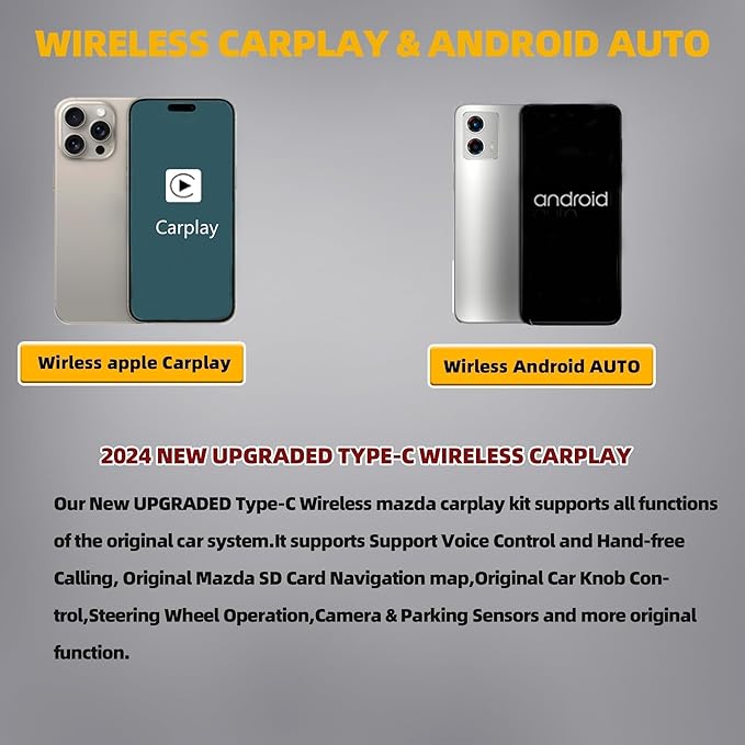 Dasbecan Type-C Wireless Mazda Apple Carplay and Android Auto Retrofit Kit Compatible with Mazda 2/3/6/CX3/CX5/CX9/MX5 2015-2020, TK78-66-9U0C Adapter (Only Support Wireless Carplay NO Android Auto)