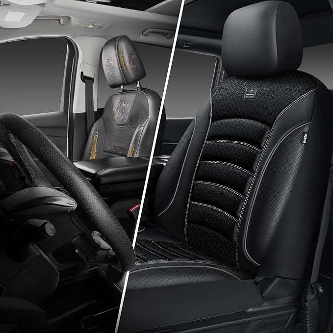 CAR PASS Comfortable 3D Foam Mesh Leather Car Seat Covers Full Sets, Air Cool Mesh Breathable Seat Covers for Car, Universal 5 Seats Fit for SUV Truck Sedan Automotive, Airbag Compatible,Black Gray