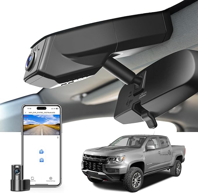 Mangoal Front 4K & Rear 1080p Dash Cam Custom fit for Chevy Colorado 2015-2022 Select Base WT LT Z71 ZR2(Model A), Integrated OEM Look, UHD 2160P Video, WiFi and App, 128GB Card