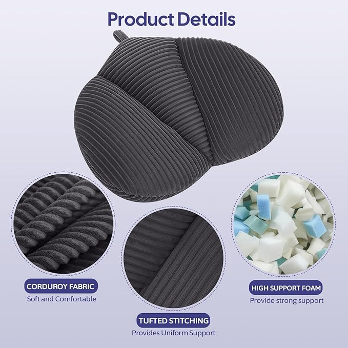 Lumbar Support Pillow for Recliner, Back Support Pillow for Office Chair, Back Cushion with Shredded Foam for Back Pain Relief & Reading, Lumbar Cushions for Couch, Sofa Seat, Car, Grey