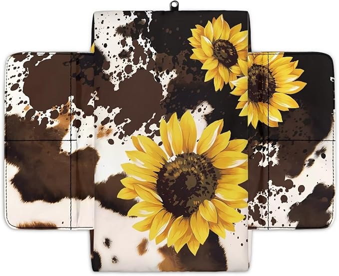 Wanyint Sunflower Brown Cow Print Auto Center Console Cover Non-Slip Armrest Cover Cushion Protector Wear-Resistant Arm Rest Cushion Protective Cover Universal Fit for Car Seat Organizer