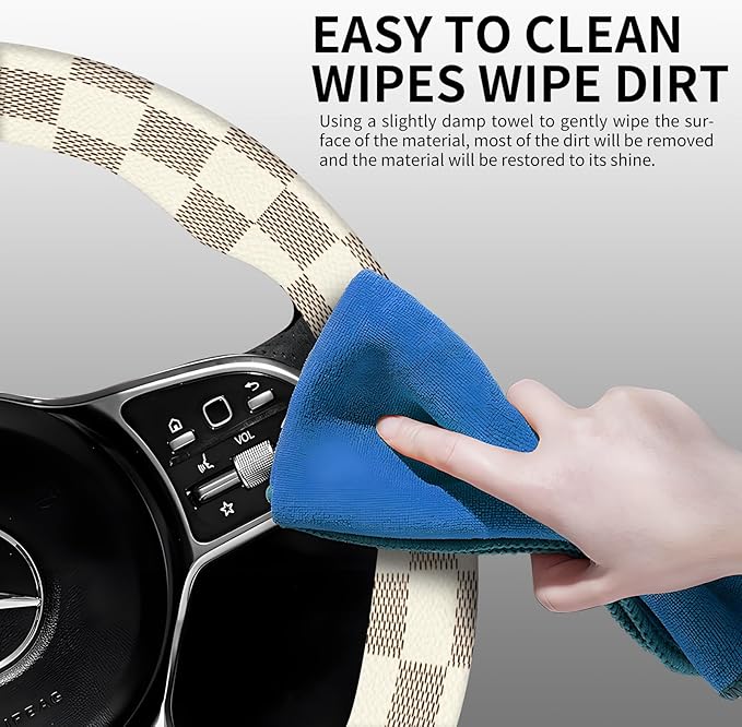 Elastic Car Steering Wheel Cover, Universal 15 inch Non-Slip Breathable Neoprene Steering Wheel Protector, Car Accessories for Women Men Fit Auto, Suvs, Truck Beige Checkerboard