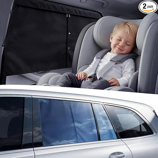 [2026 Upgraded] Car Window Shades for Baby [Ice Crystal Cooling Layer] (2 Pack) 99% UV-Blocker Protection Side Window Curtains Roll Windows Down Privacy Full Covers/Half Shade Options