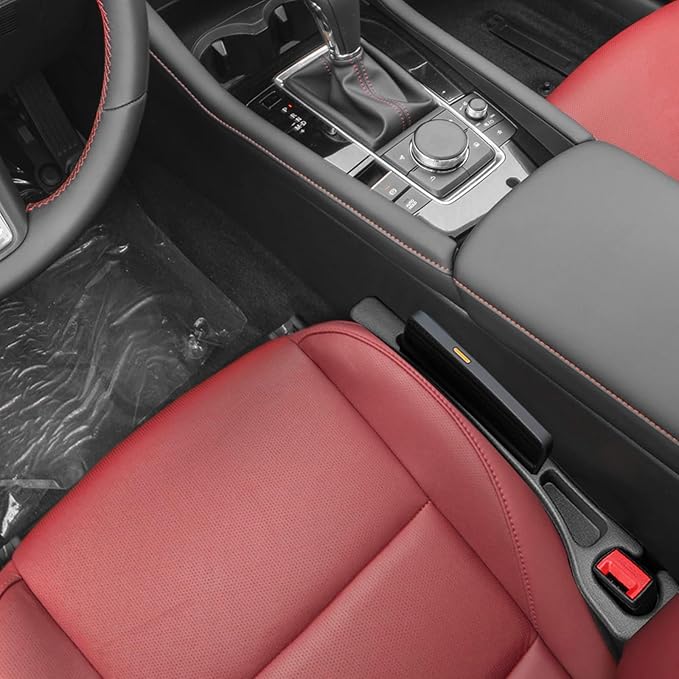 Car Seat Gap Filler Organizer Compatible with Mazda 3 Accessories Seat Gap Plug Blocker with Storage Slot Non-Slip Car Cup Holder Coaster Black